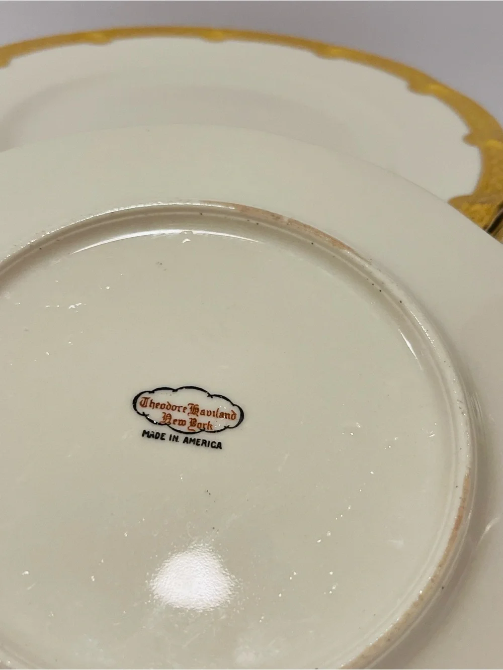 Antique Theodore Haviland New York Made in America Gold Encrusted 6 Salad Plates